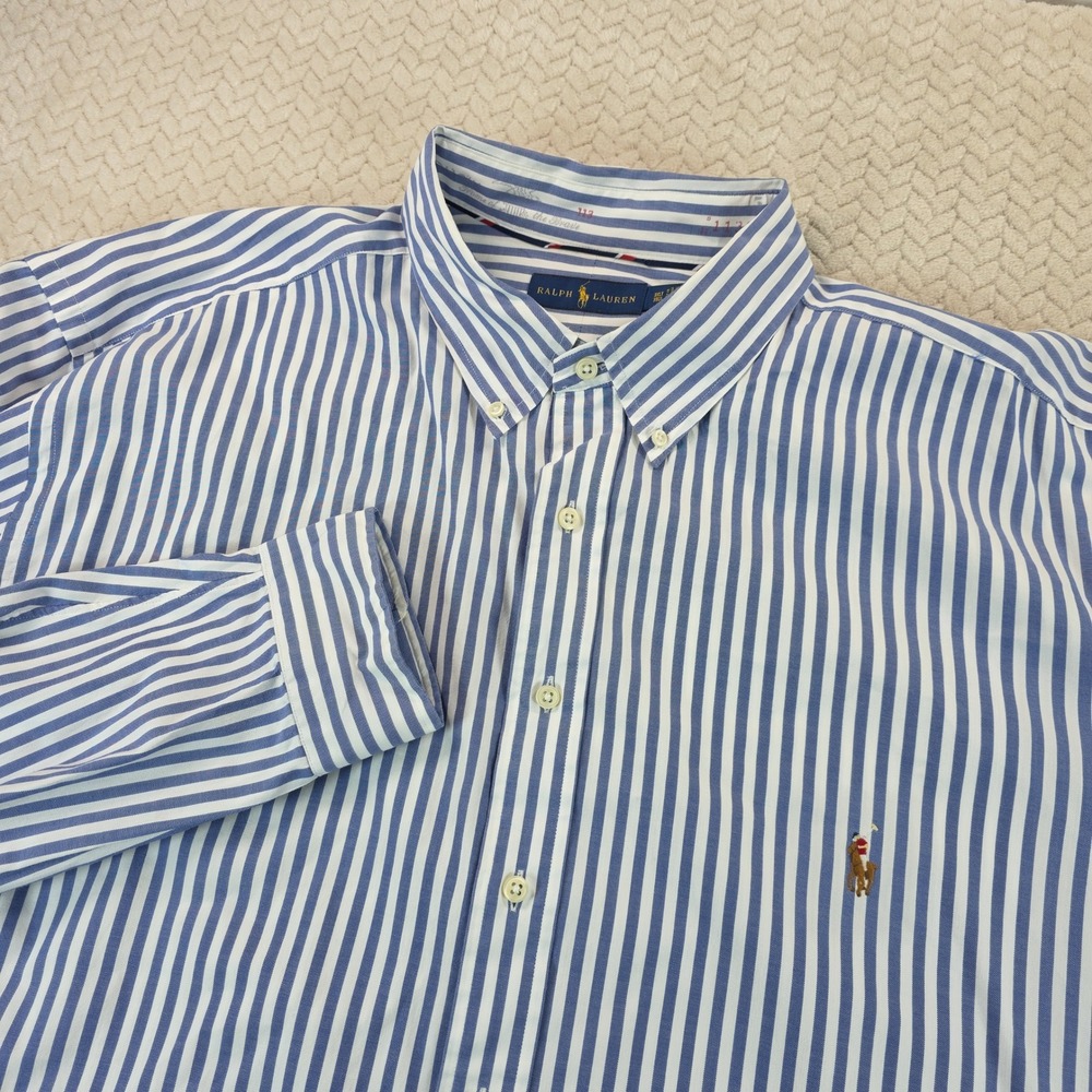 Ralph Lauren Mens 3XLT Blue White Striped Cotton Button Down Shirt Tall Fit
